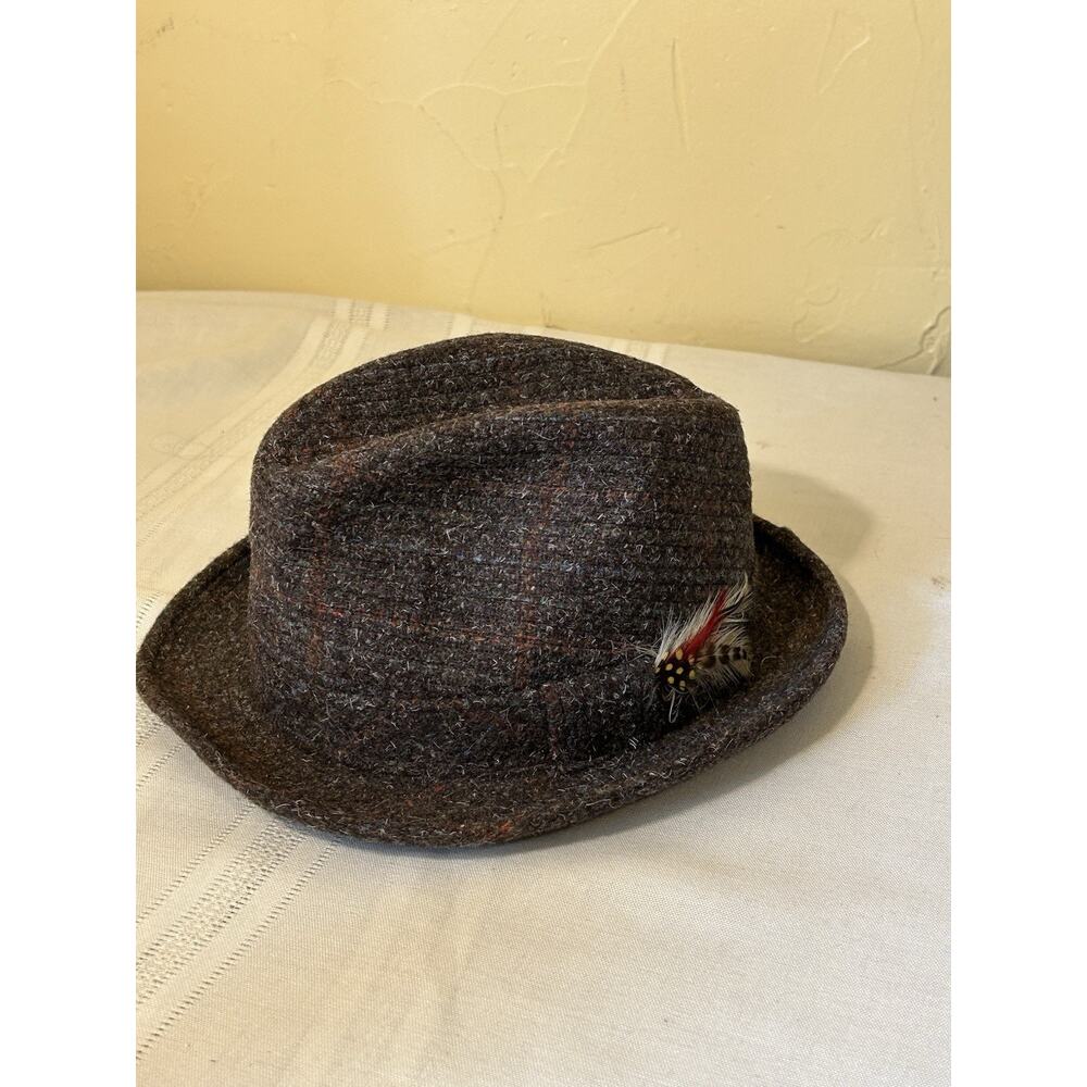 Vintage 1950s ? Adam Premiere Pork Pie Hat Wool Black/Gray 7 1/8 Medium Mobster